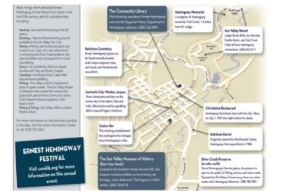 Map of Hemingway destinations in Ketchum and Sun Valley