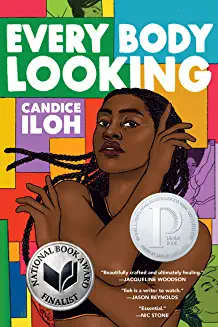 Black Young Woman with Long Braids on Bright Colored Backdrop with Green, Blue, Yellow, Purple. National Book Award Finalist Sticker 