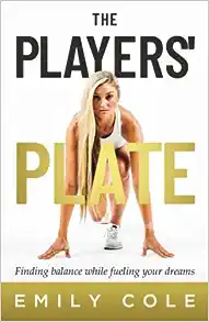 Woman in white athletic gear in runner's stance with the words The Players' Plate