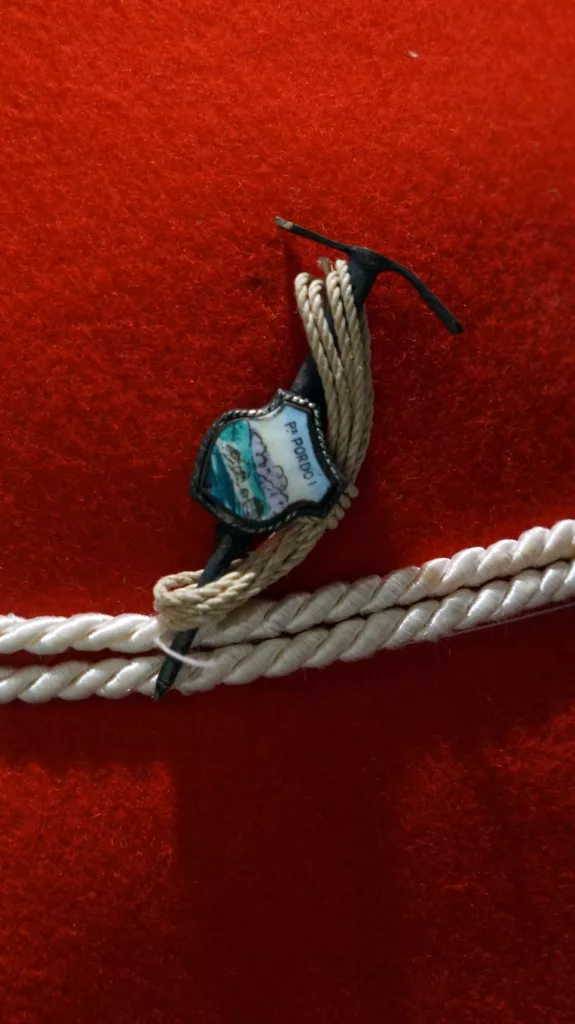 Austrian pin with Ice ax and climbing rope and an Austrian shielf travel charm