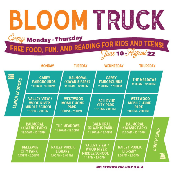 Bloom Truck Bookmobile 2024 schedule English