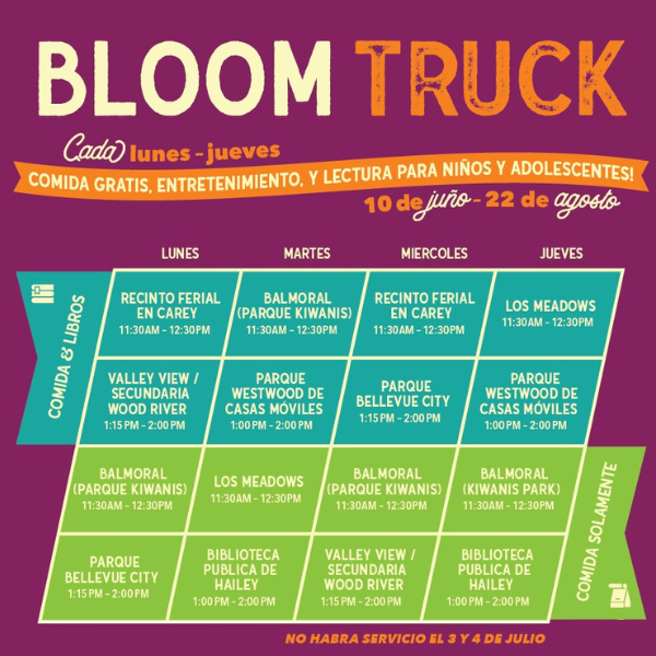 Bloom Truck Bookmobile 2024 schedule Spanish