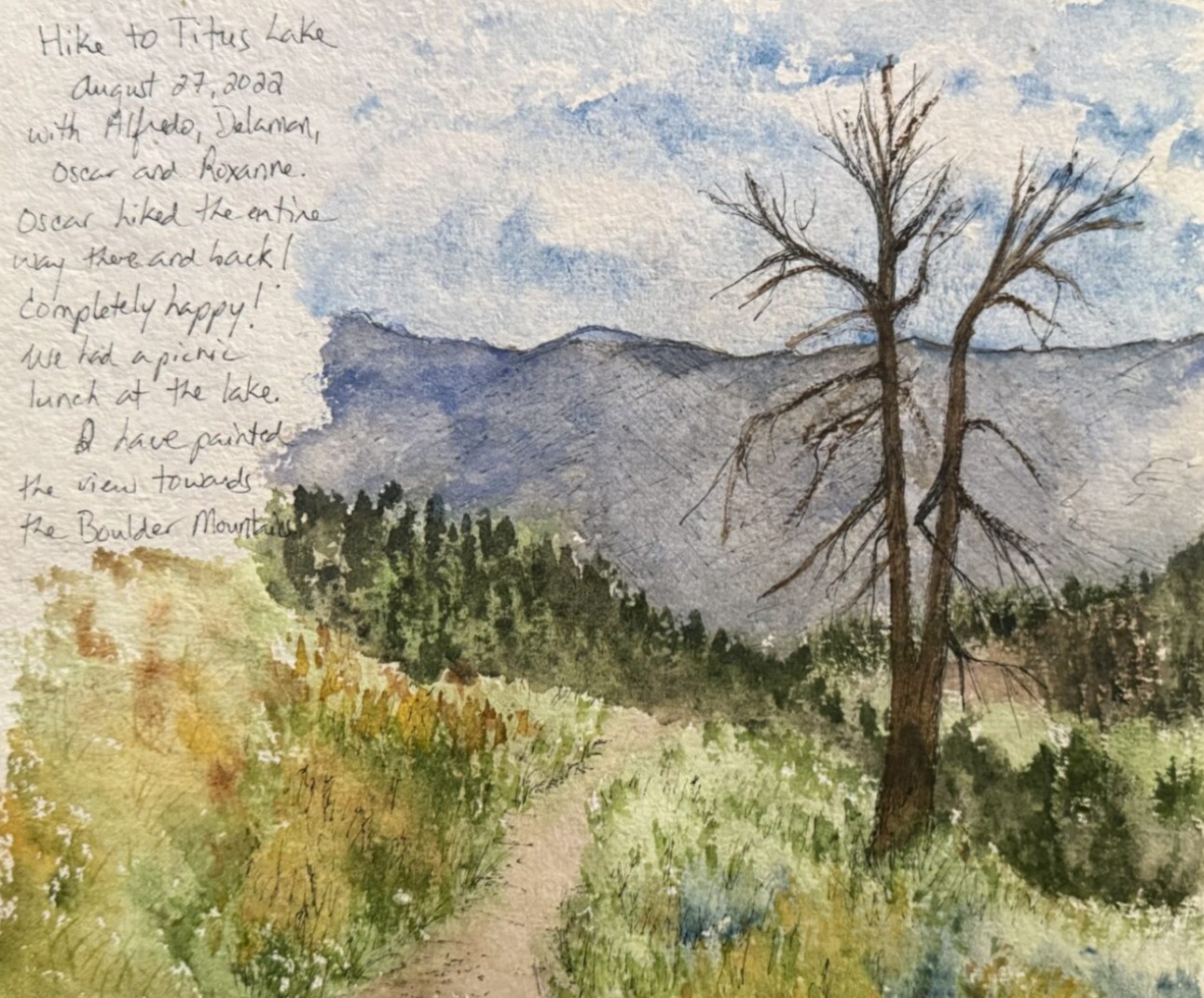 Rego watercolor Titus Lake hike