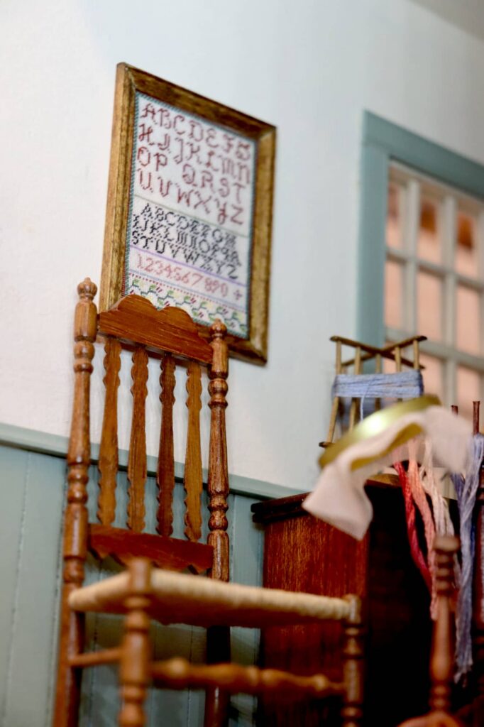 Detail of Sampler in the 1776 Dollhouse