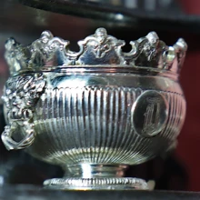 A silver bowl for punch or chilling wine. Silver Monteith Bowl